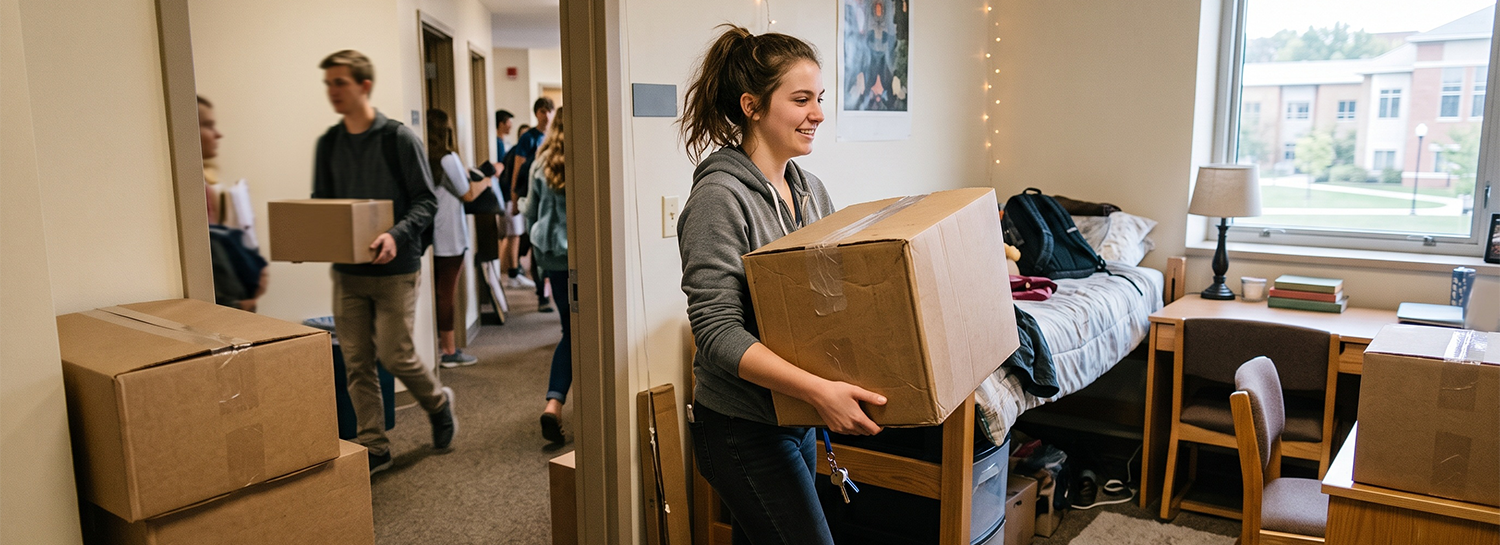 Student moving into dorm at college