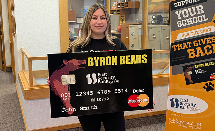 FSB employee with Byron Bears Debit Card